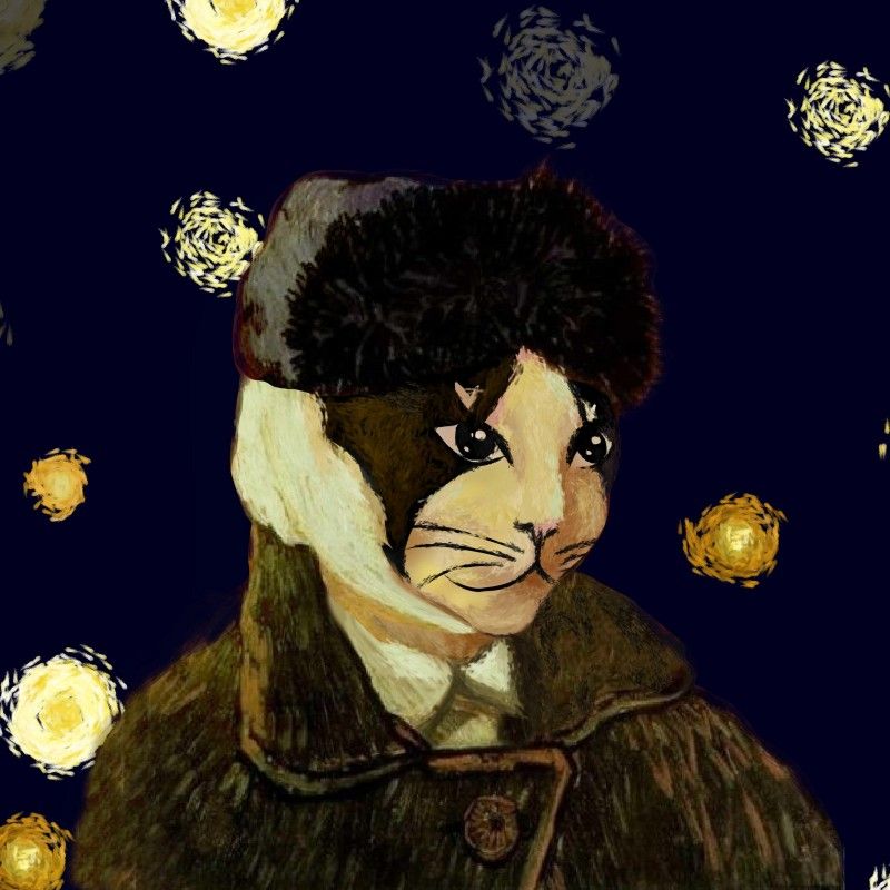 鏡像世界3D藝廊展覽館 2D平面區-赫本貓Hepburncat名畫系列-作品:梵谷貓Van Gogh