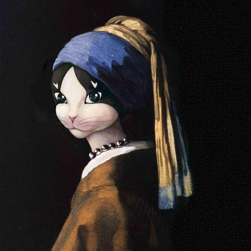 鏡像世界3D藝廊展覽館 2D平面區-赫本貓Hepburncat名畫系列-作品:戴珍珠的赫本貓
