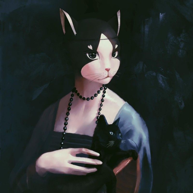 鏡像世界3D藝廊展覽館 2D平面區-赫本貓Hepburncat名畫系列-作品:抱貓的赫本貓