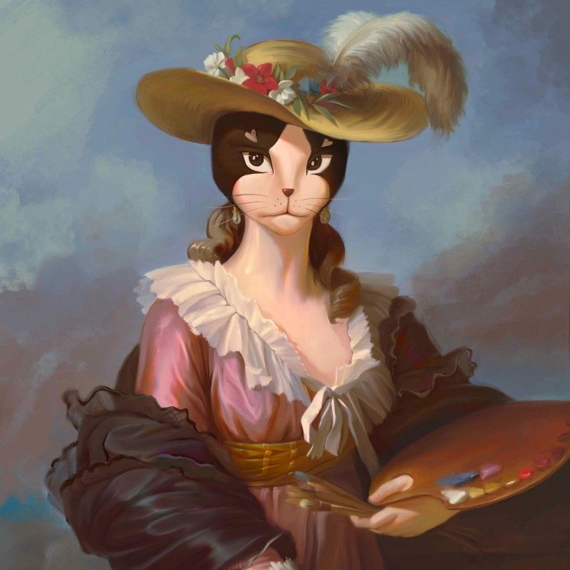 鏡像世界3D藝廊展覽館 2D平面區-赫本貓Hepburncat名畫系列-作品:繪畫少女