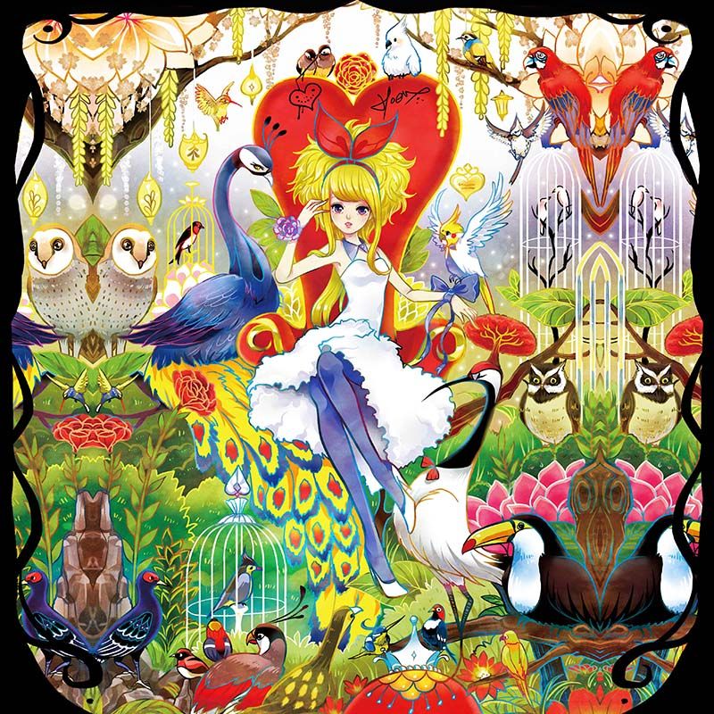 鏡像世界3D藝廊展覽館 2D平面區-AlicemisA 心夢幻鏡-作品:心鳥百鳥花卉heart bird aviary flower