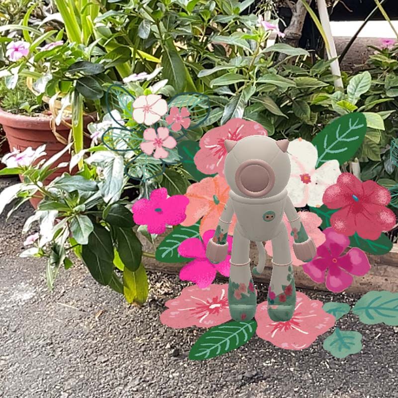 鏡像世界3D藝廊展覽館 2D平面區-BIAS 荿見 - 太空貓貓與它的夥伴-作品:AR -日日春