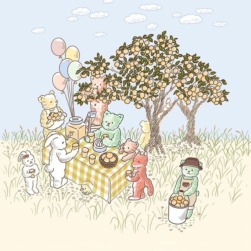 鏡像世界3D藝廊展覽館 2D平面區-Fluffymuse Island-作品:一年一度的橘子汁試喝大會