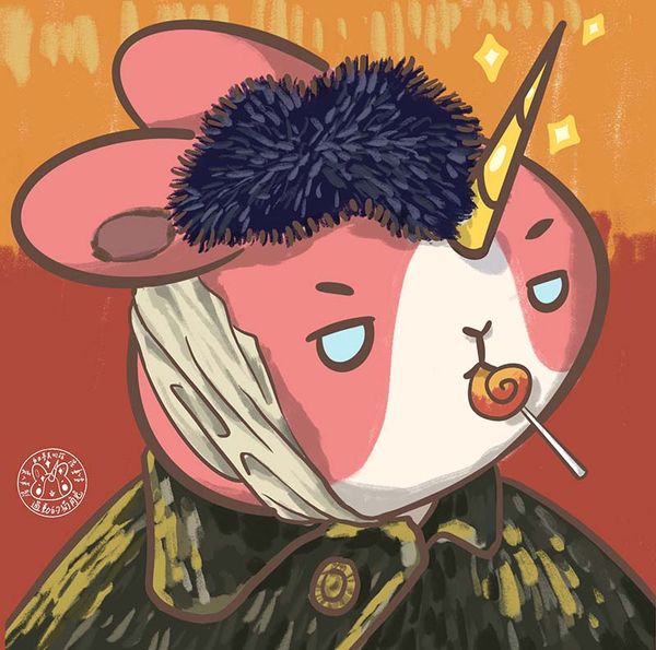 鏡像世界3D藝廊展覽館-Adhd_Unicorn_Rabbit-作品:名畫系列 超有個性的梵谷獨角兔