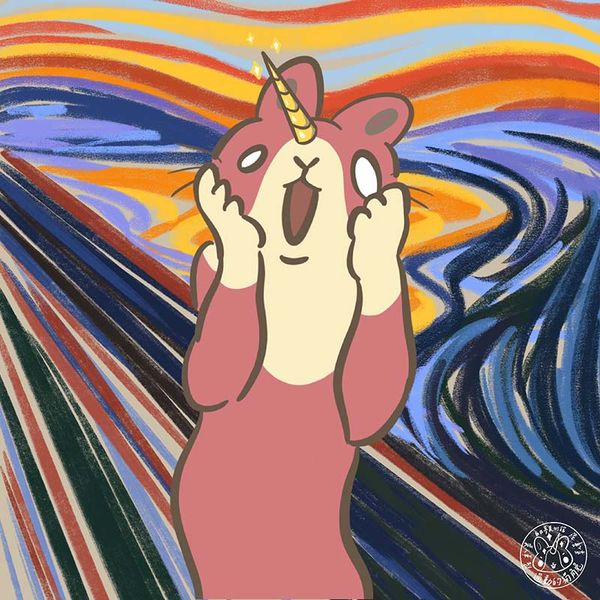 鏡像世界3D藝廊展覽館-Adhd_Unicorn_Rabbit-作品:名畫系列 過動的獨角兔崩潰吶喊