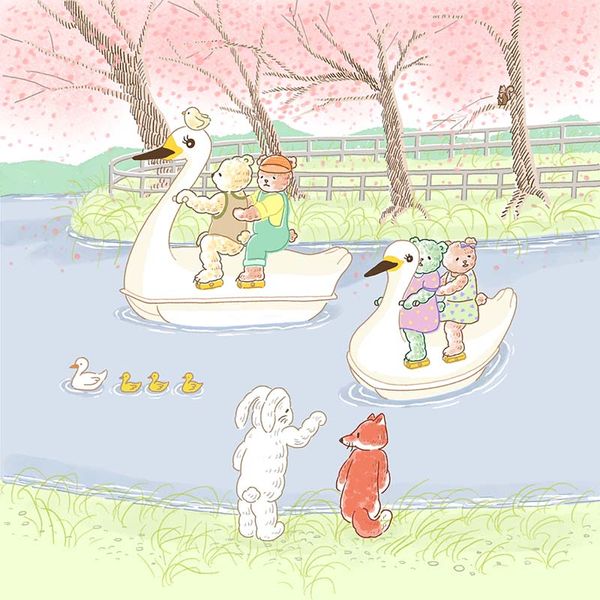 鏡像世界3D藝廊展覽館-Fluffymuse-Island-作品:天鵝船賞櫻樂